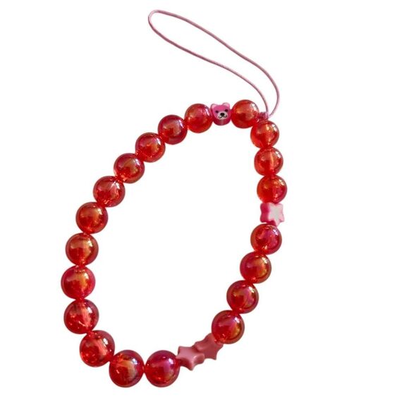 Handmade Pink Acrylic Beaded Phone Strap - Picture 1 of 3